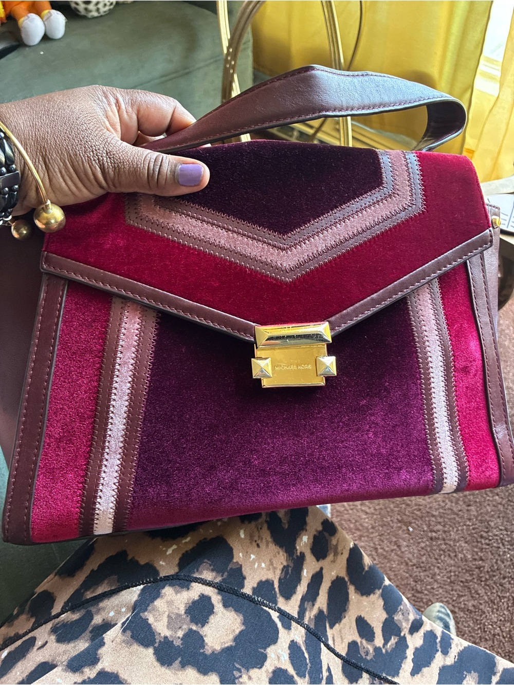 Michael Kors Burgundy & Wine Velvet Top-Handle Satchel